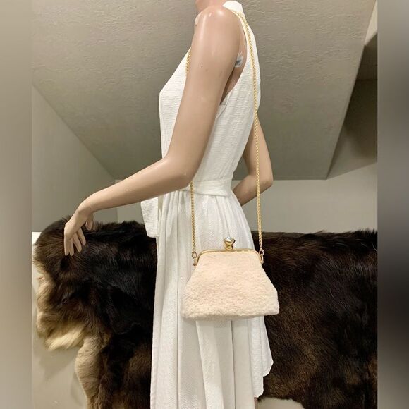 2 Chain Styles Handmade Real Shearling Push lock Clutch/Wristlet/Crossbody - Picture 5 of 11